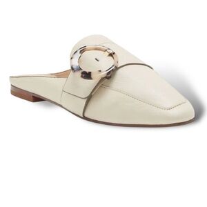 Louise et Cie Cream Leather Pointed Mule with Tortoiseshell Buckle